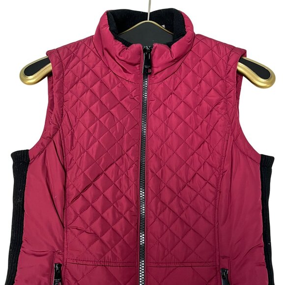 Andrew Marc Womens Puffer Vest Small Burgandy/Black Padded Sleeveless Jacket Zip - Picture 3 of 12